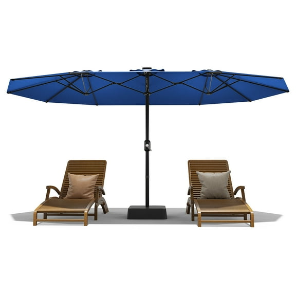 Large Patio Umbrella with Base Included, Double-Sided Rectangle Market Umbrella with Cross Base and Sandbag for Pool Lawn Garden (15FT)