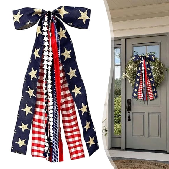 Large Patriotic Ribbon Bow, Red White & Blue Wreath Bow for 4th of July Decor