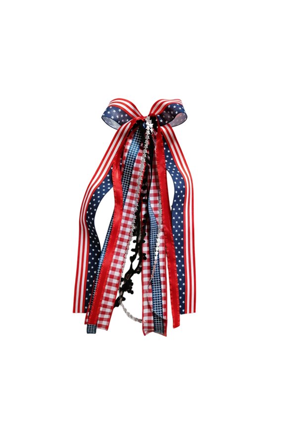 Large Patriotic Star Ribbons Bow for Wreath, Red White Buffalo Plaid Fabric Ribbons Set Assorted Lace Ribbon 4th of July Clip-On Wreath Sash Ribbon Bundle for Patriotic Indoor Outdoor Decor