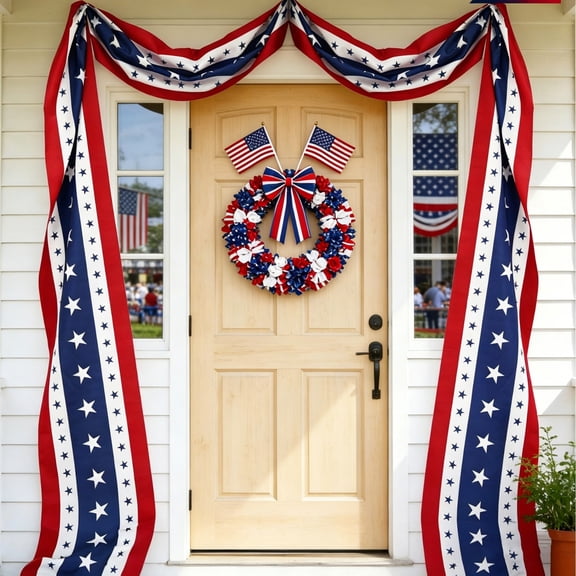 Large Patriotic US Flag Bunting Decorations 4th of July Red, White & Blue Stripe Banner Veterans Day Memorial Days Celebration Decorations Home Garden Outdoor-1Pack 299 in
