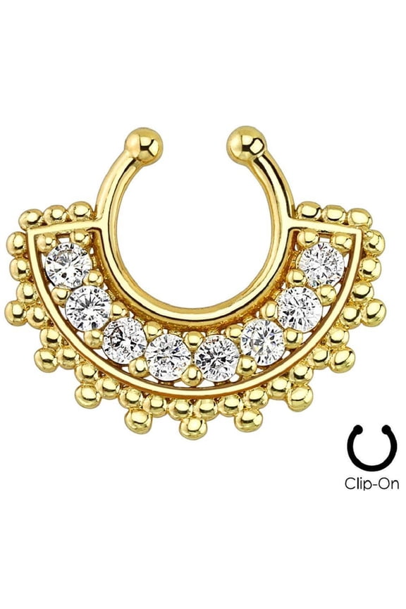 Large Paved Gem Fan Non-Piercing Septum Hanger