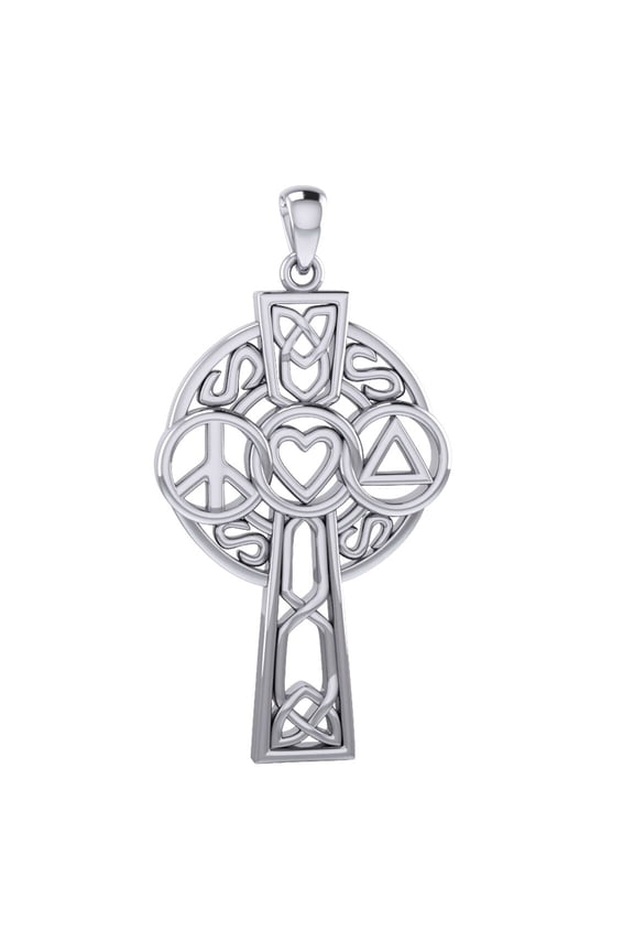 Large Peace Heart Recovery Cross 925 Sterling Silver Pendant Spiritual Jewelry