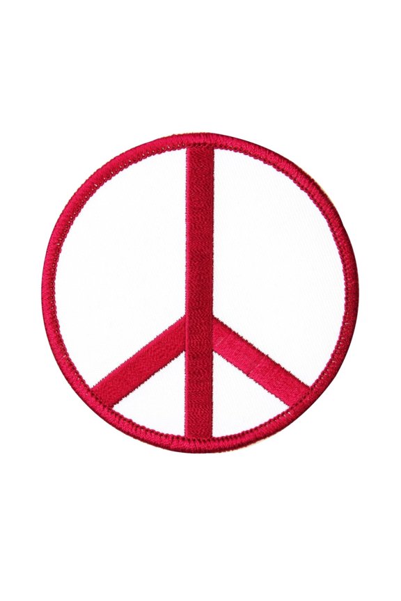 Large Peace Sign Magenta on White Patch Hippie Symbol Embroidered Iron On Applique