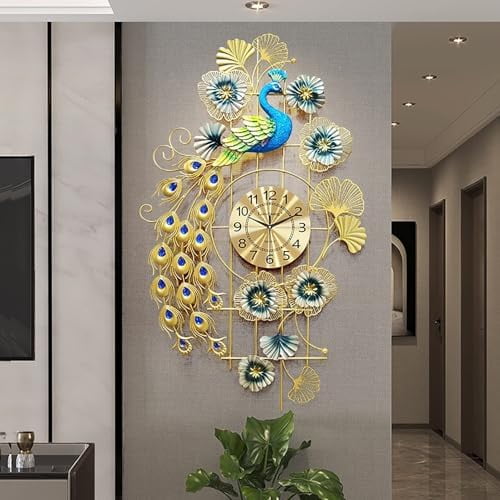 Large Peacock Wall Clock for Living Room Decor,Big Wall Clocks Non-Ticking Silent Luxury Peacock Clock for Dining Room Bedroom 100cm$$Home Decor, Kitchen, & Other