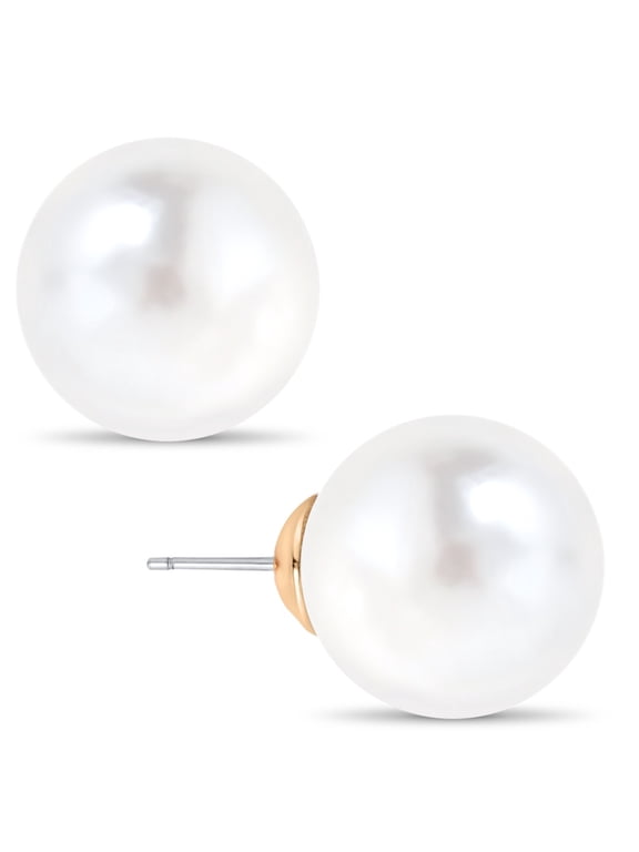 Large Pearl Earrings for Women Studs - Big Faux White Pearl Stud Earrings