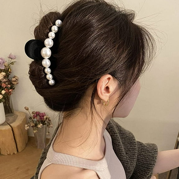 Large Pearl Hair Claw Clips for Women Girls Hair Barrette Clamps for Thick Thin Hair White Hair Clips for Wedding Nonslip Jaw Clips Styling Hair Clips Strong Hold Hair Jaw Clips