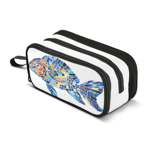Large Pencil Case 3 Compartment Pencil Pouch Portable Pen Bag for Teen Adults Abstract Glass Fish