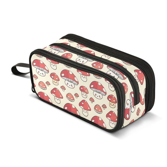 Large Pencil Case 3 Compartment Pencil Pouch Portable Pen Bag for Teen Adults Cute Lovely Mushrooms