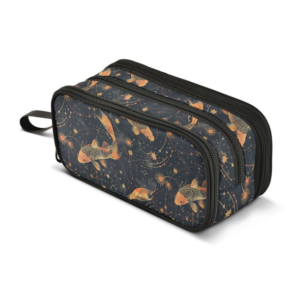 Large Pencil Case 3 Compartment Pencil Pouch Portable Pen Bag for Teen Adults Fish Star Sun