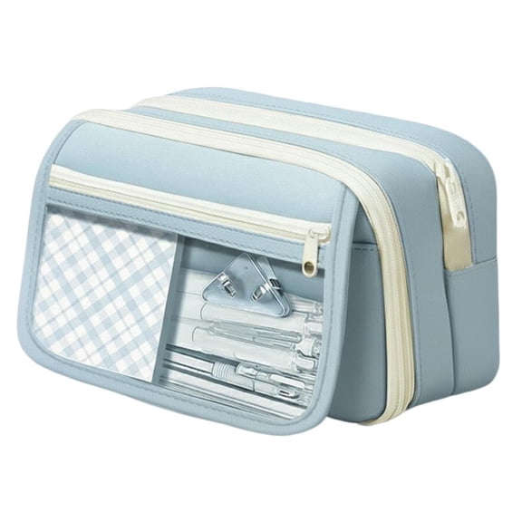 Large Pencil Case 9 Layer Capacity Stationery Pouch Clear PVC Window Flip Top Aesthetic Pen Bag