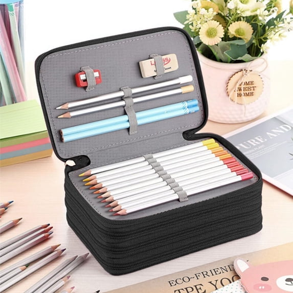 Large Pencil Case for Artists & Stu-dents, 72 Slot Art Supply Organizer with 2 Removable Sleeves, Water-Resistant Zippered Carrier for Colored Pencils, Markers