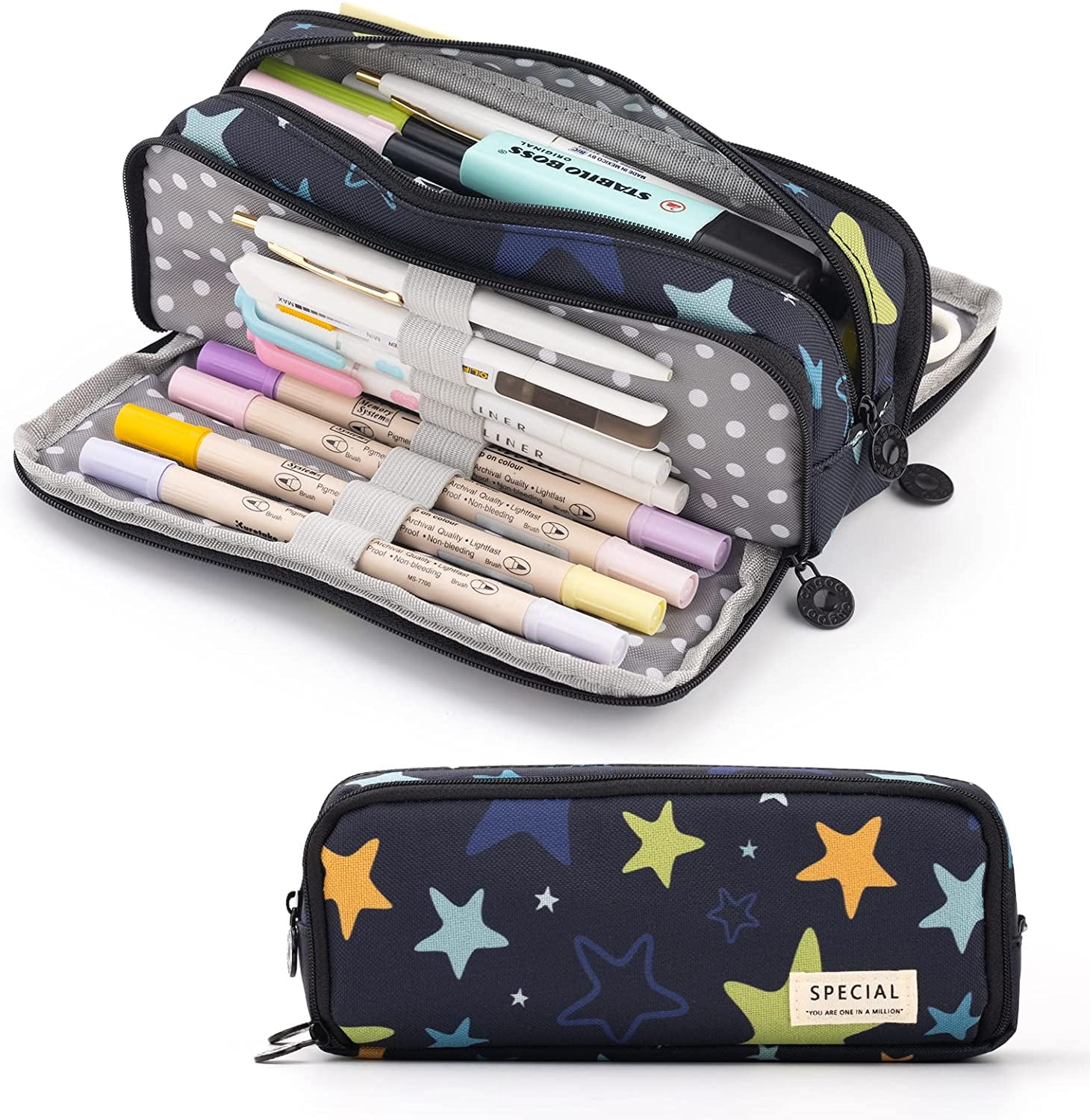Eccomum Large Pencil Case Big Capacity Pencil Bag Large Storage Pouch 3 Compartments  Pen Case for Teen Boys Girls School Students 