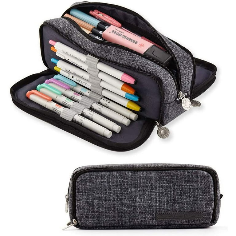 Large Pencil Case Big Capacity 3 Compartments Canvas Pencil Pouch