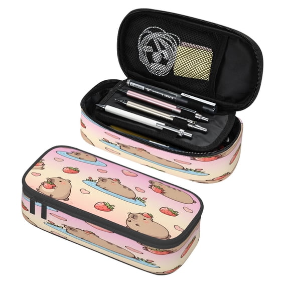 Large Pencil Case Big Capacity Pencil Pen Pouch Zipper Portable Pen Storage Bag For Office Adult Pusheen Capybara Pattern (2)
