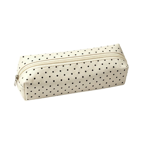 Large Pencil Case Big Capacity Pencil Pouch with Zipper Canvas Pen Bag Marker Pen Bag Pencil Case for Women Black Polka Dot