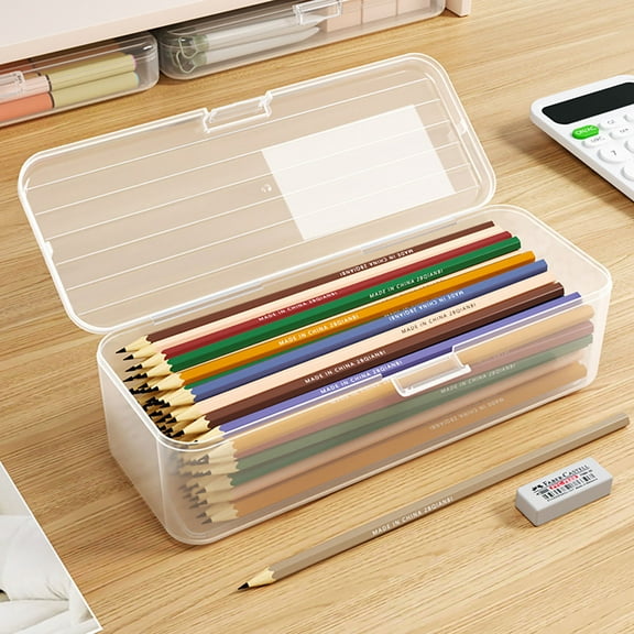 Large Pencil Case Clearance, 2PC Transparent Stationery Box Plastic Pencils Colored Pencils Storage Box Large Capacity Pencil Case Desktop Student Pencil Case Back to College