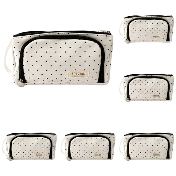 Large Pencil Case,Multi-use Pencil Case,Rectangular Large Capacity Pouch,Marker Pen Bag Pencil Case for Women,Canvas Pen Bag,Big Capacity Pencil Pouch with 2 Compartments,Black Polka Dot,5PCS