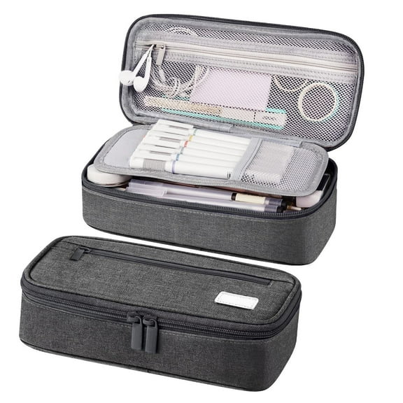Large Pencil Case, Pencil Pouch with Zipper Compartments, Aesthetic Pencil Case for Adults, Stationery Pouch Pen Case for Office, Gray