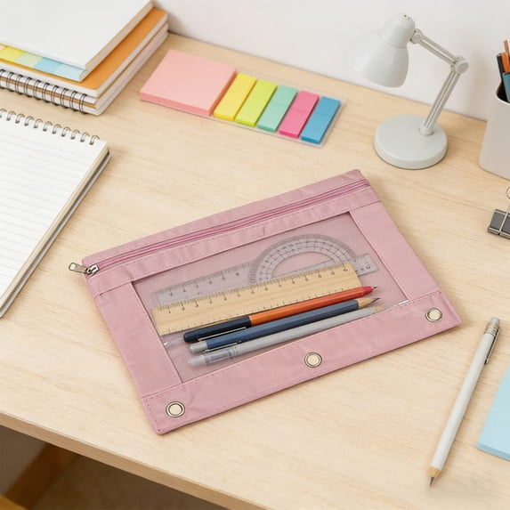Large Pencil Case with Zipper Three-hole Pen Case Transparent Document Folder Oxfords Cloth Storage Bag Large Airss Vent Large Capacity Stationery Bag