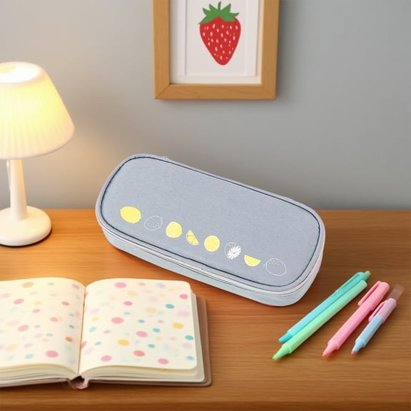 Large Pencil Case for Sch-ool, Elementary Stu-dents, Multiple Compartments Fabric with Handle, Gray Zipper Organizer for Pens Markers Supplies