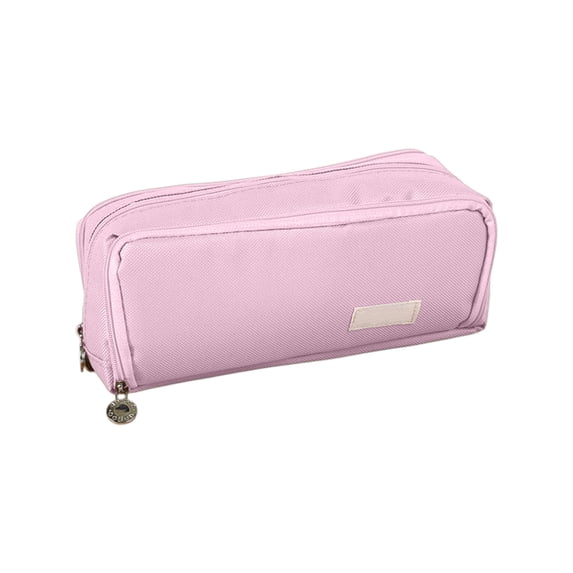 Large Pencil Pouch with 2 Zippered Compartments, Oxford Fabric Pencil Case with Minimalist Solid Design for Office Desk Travel Storage, 9 Inch