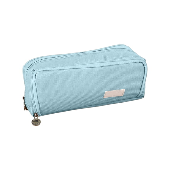 Large Pencil Pouch with 2 Zippered Compartments, Oxford Fabric Pencil Case with Minimalist Solid Design for Office Desk Travel Storage, 9 Inch