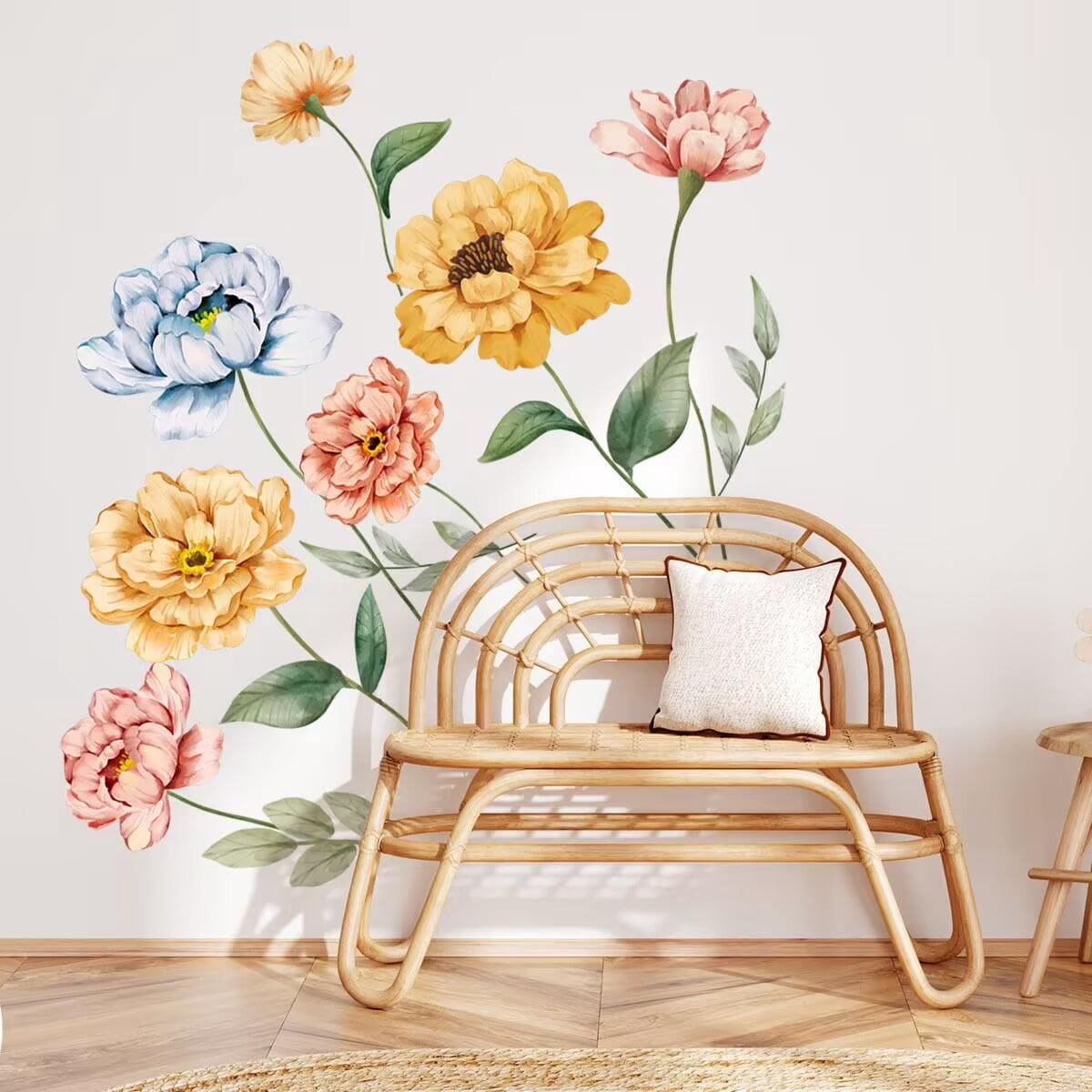 Large Peony Flowers Wall Decals Colorful Peony Blossom Wall Stickers Self-Adhesive Floral Vinly Wall Art Decor for Girls, Women Living Room Bedroom Bathroom Yoga TV Sofa Backdrop