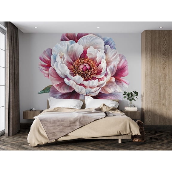 Large Peony Wall Decal Watercolor Flower Mural for Bedroom Accent Wall Decor Removable Vinyl Wall Art