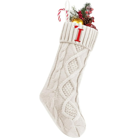 Large Personalized Knit Monogram Christmas Stocking, 18 Inches Embroidered Initial Xmas Stockings for Family Xmas Holiday Party Gifts & Decoration for Fireplace