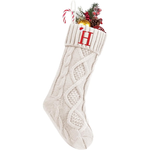 Large Personalized Knit Monogram Christmas Stocking, 18 Inches Embroidered Initial Xmas Stockings for Family Xmas Holiday Party Gifts & Decoration for Fireplace