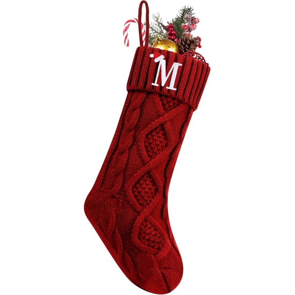 Large Personalized Knit Monogram Christmas Stocking, 18 Inches Embroidered Initial Xmas Stockings for Family Xmas Holiday Party Gifts & Decoration for Fireplace