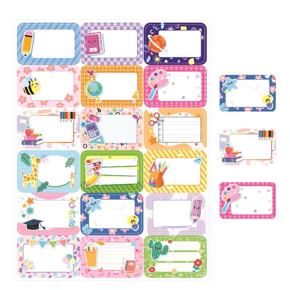 Large Personalized Labels for , Cute Cartoon Name Stickers for Notebooks, Folders, Lunch Boxes and Supplies, Colorful Classroom Stickers