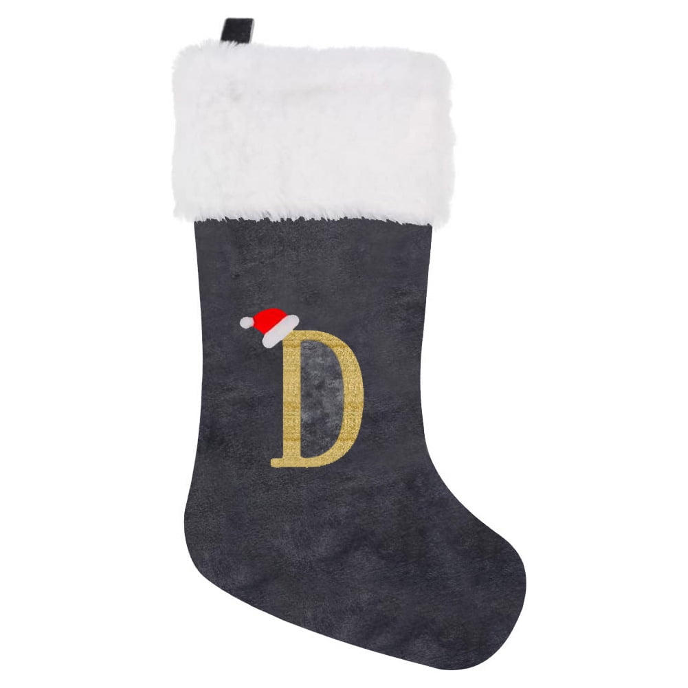 Large Personalized Letter Christmas Stockings, Soft Velvet Plush Cuff ...