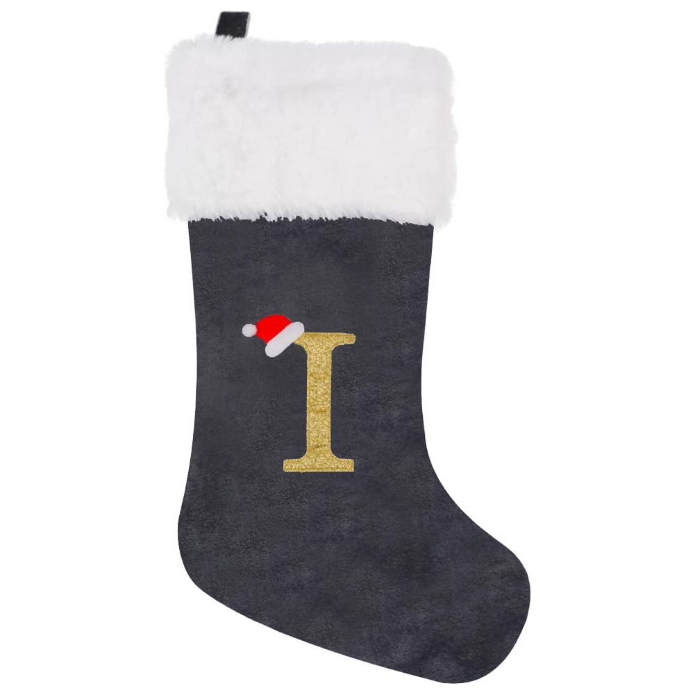 Large Personalized Letter Christmas Stockings, Soft Velvet Plush Cuff