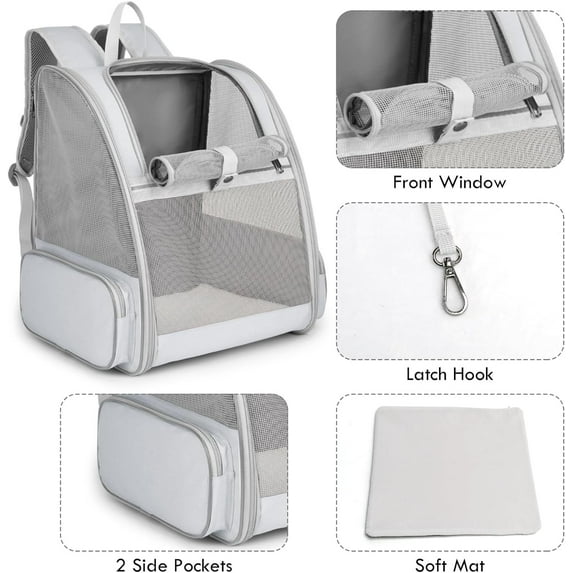 Large Pet Backpack with Kitten Wand Feather Toy for Small Dogs Cats to 15lbs, Ventilated Mesh Travel Bag for Hiking Walking Outdoor Use ()