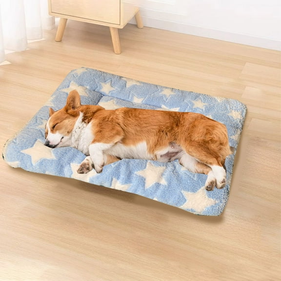 Large Pet Bed Orthopedic Foam Mattress for Dogs and Cats, Extra Warm Crate Pad with Non SAdult Bottom, Comfortable Anxiety Relief Pet Mat, Machine Washable Bed for Large Breed Pets (Blue M)