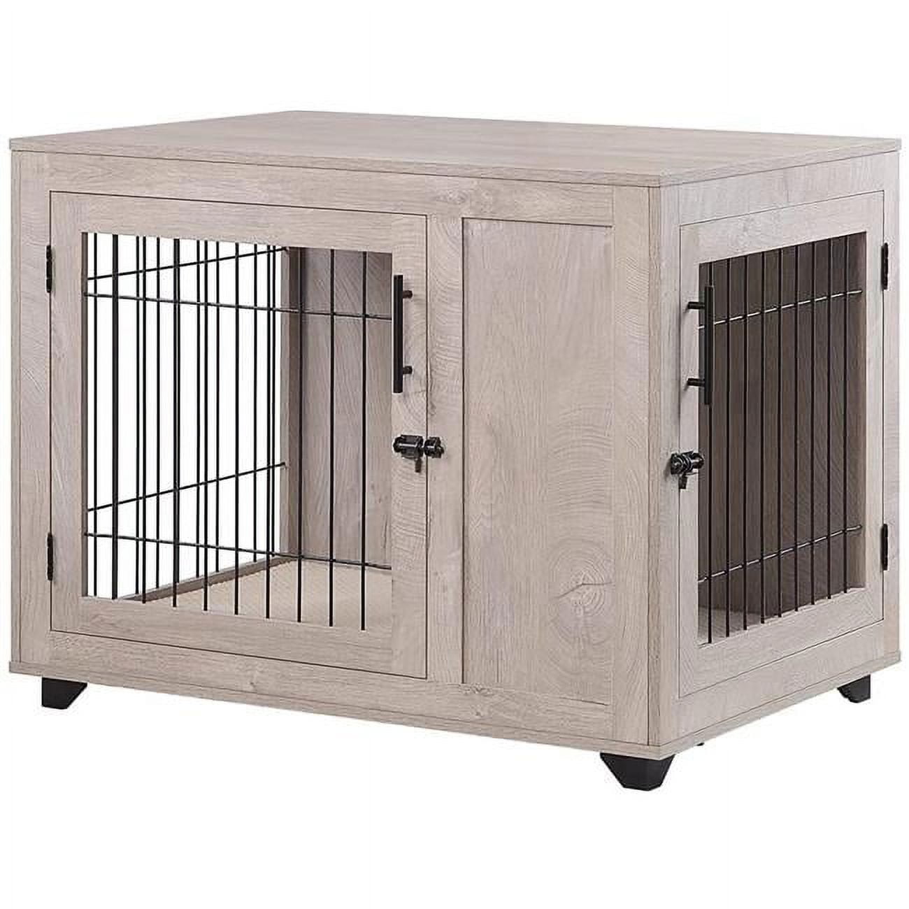 View of Large Pet Crate with Cushion & Feet - Weathered Grey - Walmart.com
