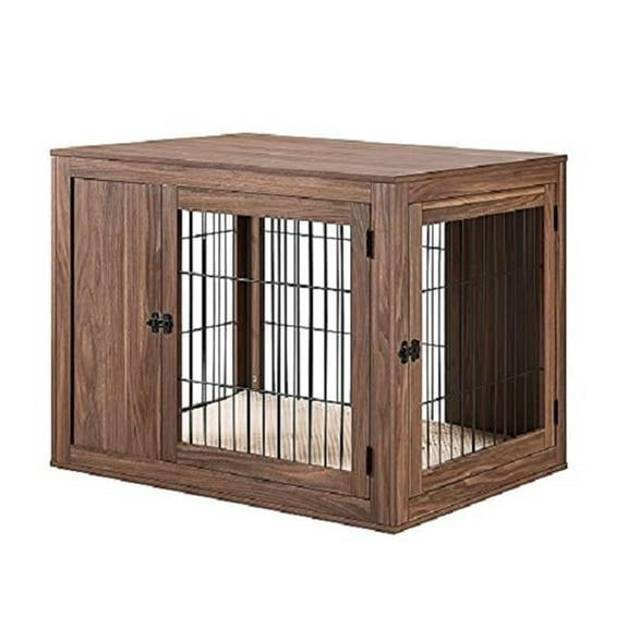 Large Pet Crate with Cushion -  Walnut