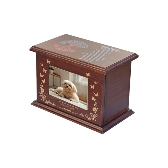 Large Pet Cremation Urn Solid Wood Dog Cats Memorial Box With Elegant Pattern