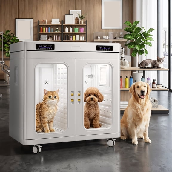 Large Pet Dryer Box, 430L Capacity Dog Cat Grooming Blower for Pets Up to 130lbs, 2800W Powerful Drying with Smart Temperature Control, Negative Ion Care and Quiet Operation for Home and Pet Salon
