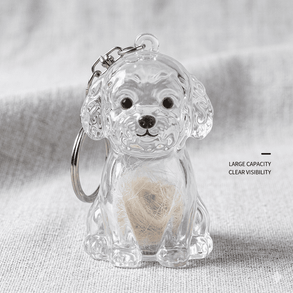 Large Pet Hair Memorial Keychain, Clear Dog Shape Fur Keepsake Charm, 3D Resin Dog Hair Collector Pendant for Pet Lovers