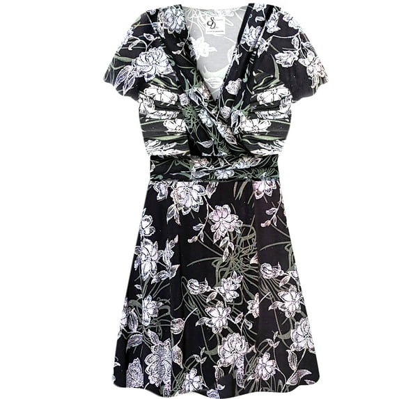 Large Petite Womens Top Silver Glitter Floral Print Slinky Magic Babydoll Short Sleeve