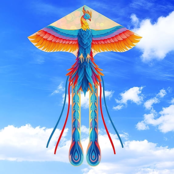 Large Phoenix Kite for Kids Adults Beginner, 100 x 71 Inch Single Line Colorful with Tail Kite with Winding Handle and Line Outdoor Beach Park Flying Games Activities Birthday Gift