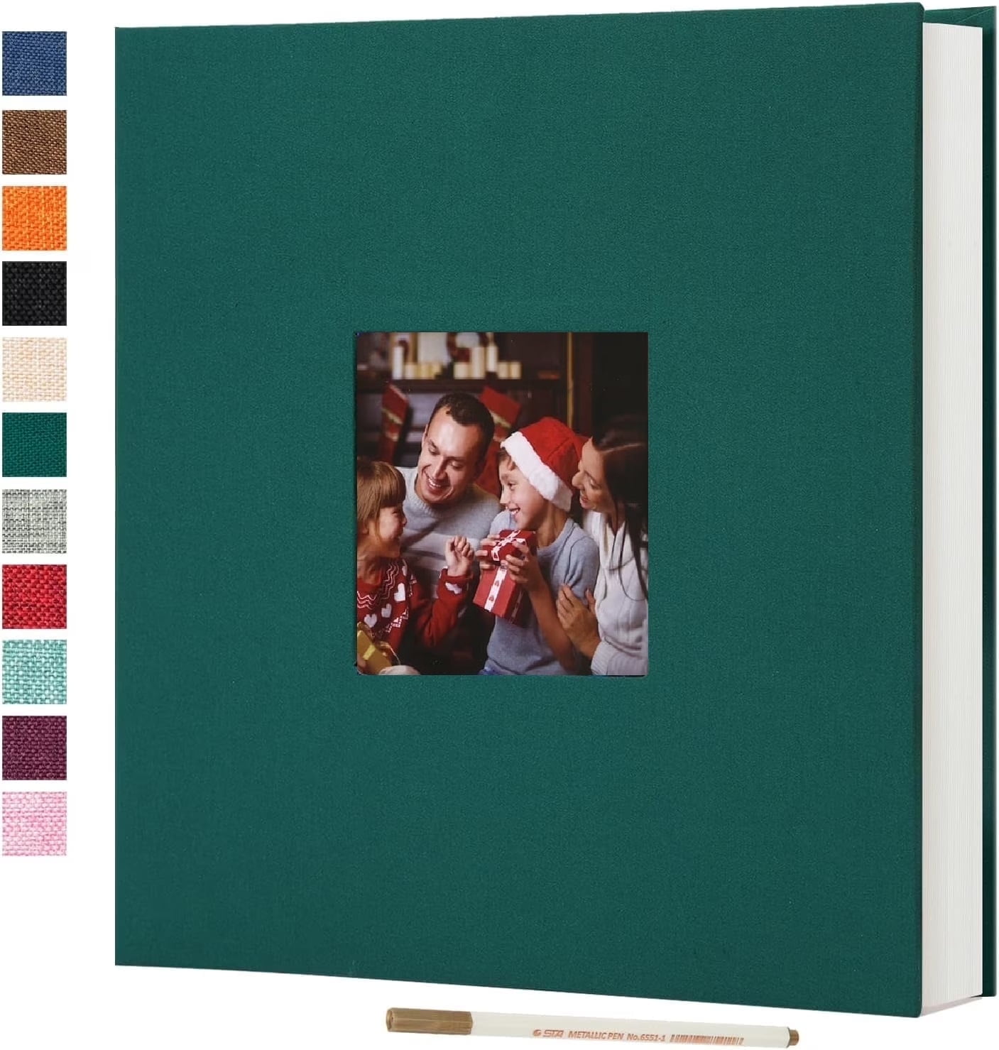 Large Photo Album Self Adhesive, 3x5 4x6 5x7 8x10 Pictures Magnetic Scrapbook, Linen Cover DIY Album with A Pen, 11"x10.6" 40pages