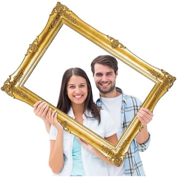 Large Photo Booth Props 32 x 24 Inch Gold Picture Selfie Frame Vintage Photo Frame Creative Friends Party Photo Props Corrugated Plastic Accessories for Wedding Bachelorette Birthday Supplies Decor