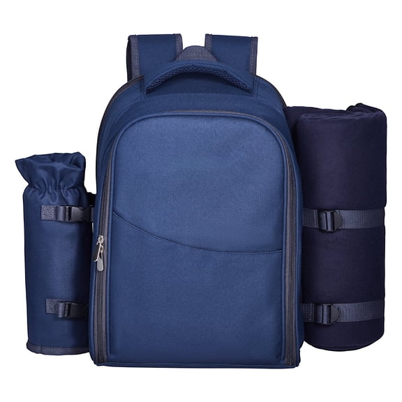 Large Picnic Backpack for 2 with Leakproof Cooler, Navy Blue Perfect for Beach, Park & Hiking