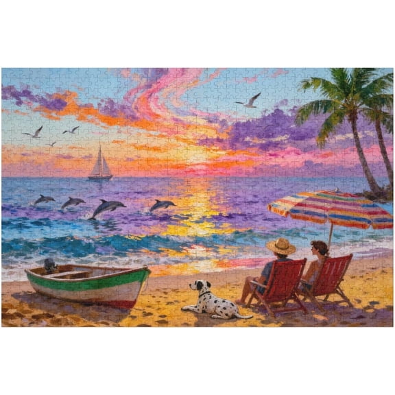 Large Piece Jigsaw Puzzle 1000 Pieces for Seniors, Easy & Colorful Beach Day Puzzle, Dementia and Memory Activity, Relaxing Fun Family Game, Puzzle for Elderly Gifts, 30x20 in
