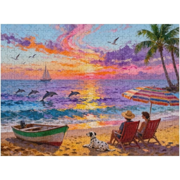 Large Piece Jigsaw Puzzle 500 Pieces for Seniors, Easy & Colorful Beach Day Puzzle, Dementia and Memory Activity, Relaxing Fun Family Game, Puzzle for Elderly Gifts, 20.5x15 in