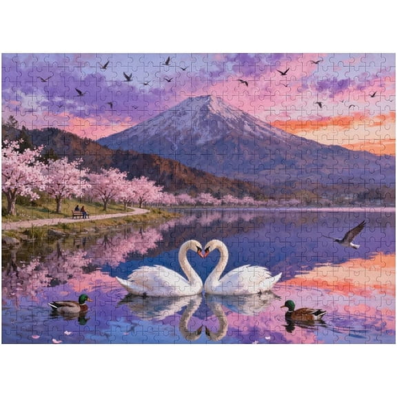 Large Piece Jigsaw Puzzle 500 Pieces for Seniors, Easy & Colorful Dementia and Memory Activity, Relaxing Puzzle for Elderly Gifts, Fun Family Game, Cherry Dawn Design, 20.5x15 in