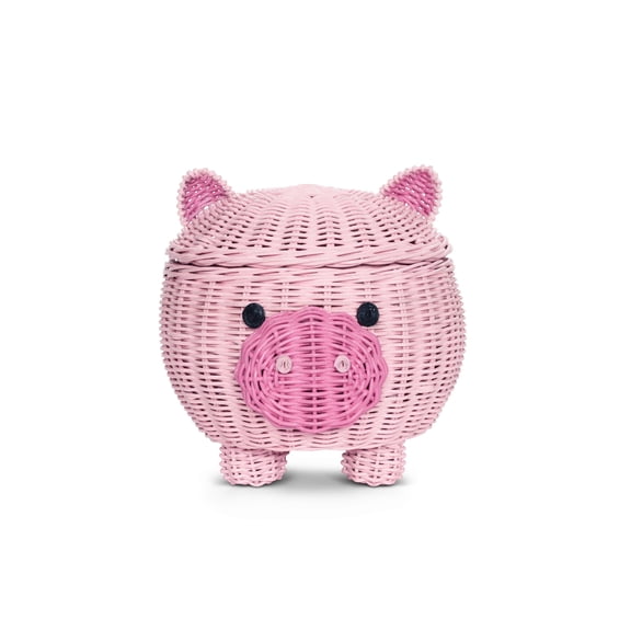 Large Pig Rattan Storage Basket With Lid Hand Woven Shelf Organizer Handmade Gift Cute Piggy Wicker
